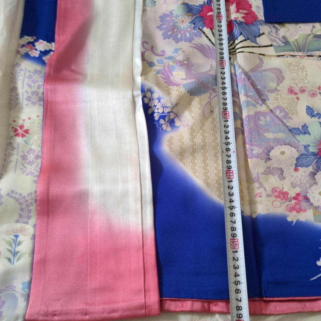 振袖:青と白の花柄と扇子 と 帯 と 小物のセット 成人式