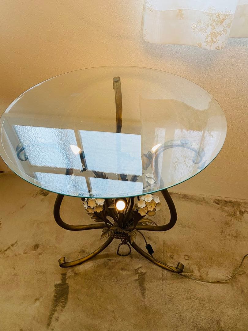 アンティークショップ購入　ライト付サイドガラステーブル