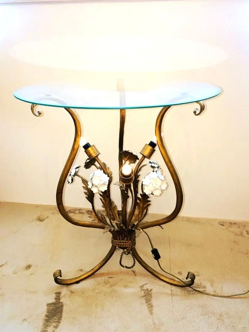 アンティークショップ購入　ライト付サイドガラステーブル