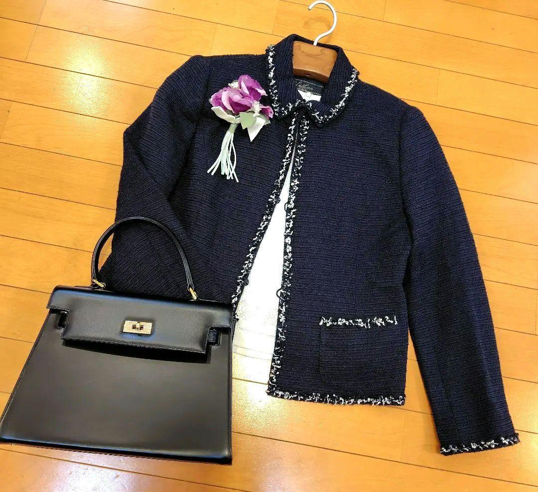 専用レリアン 濃紺ネイビー テーラードジャケット フリンジ仕上げ13L