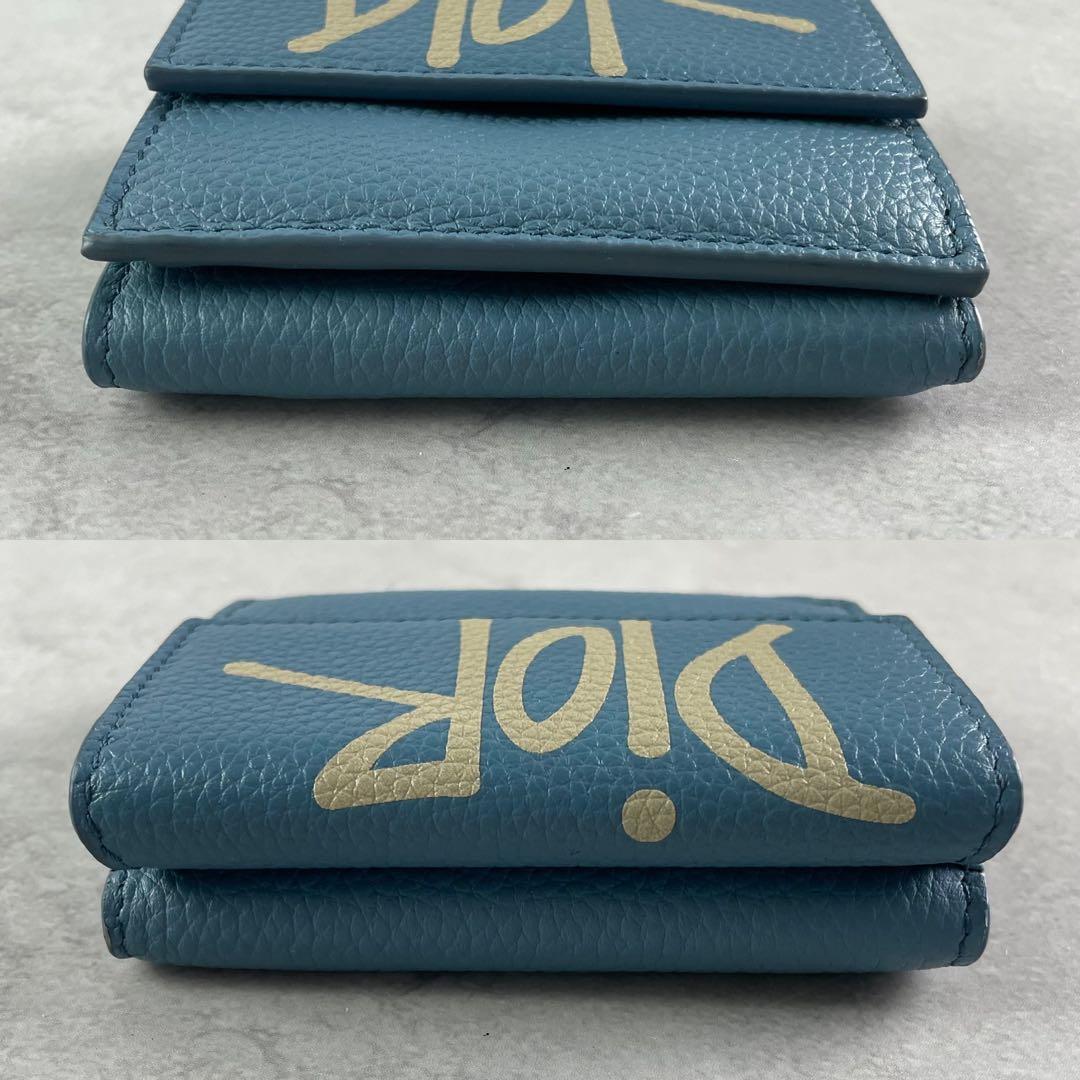 極美品✨ ディオール×ステューシー コラボ 折財布 レザー 小銭入れ ブルー