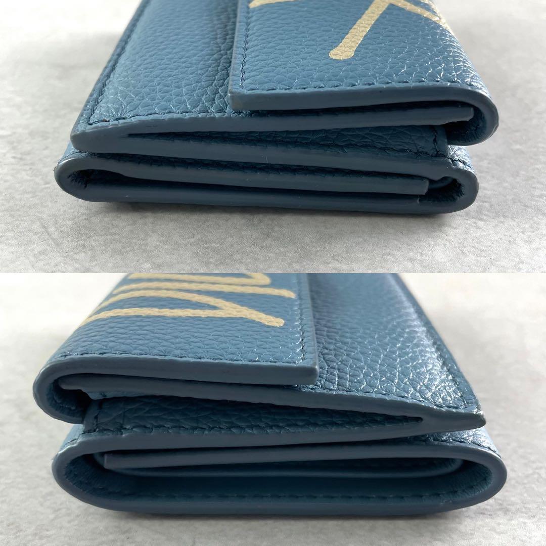 極美品✨ ディオール×ステューシー コラボ 折財布 レザー 小銭入れ ブルー