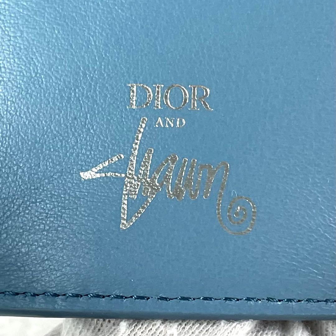 極美品✨ ディオール×ステューシー コラボ 折財布 レザー 小銭入れ ブルー
