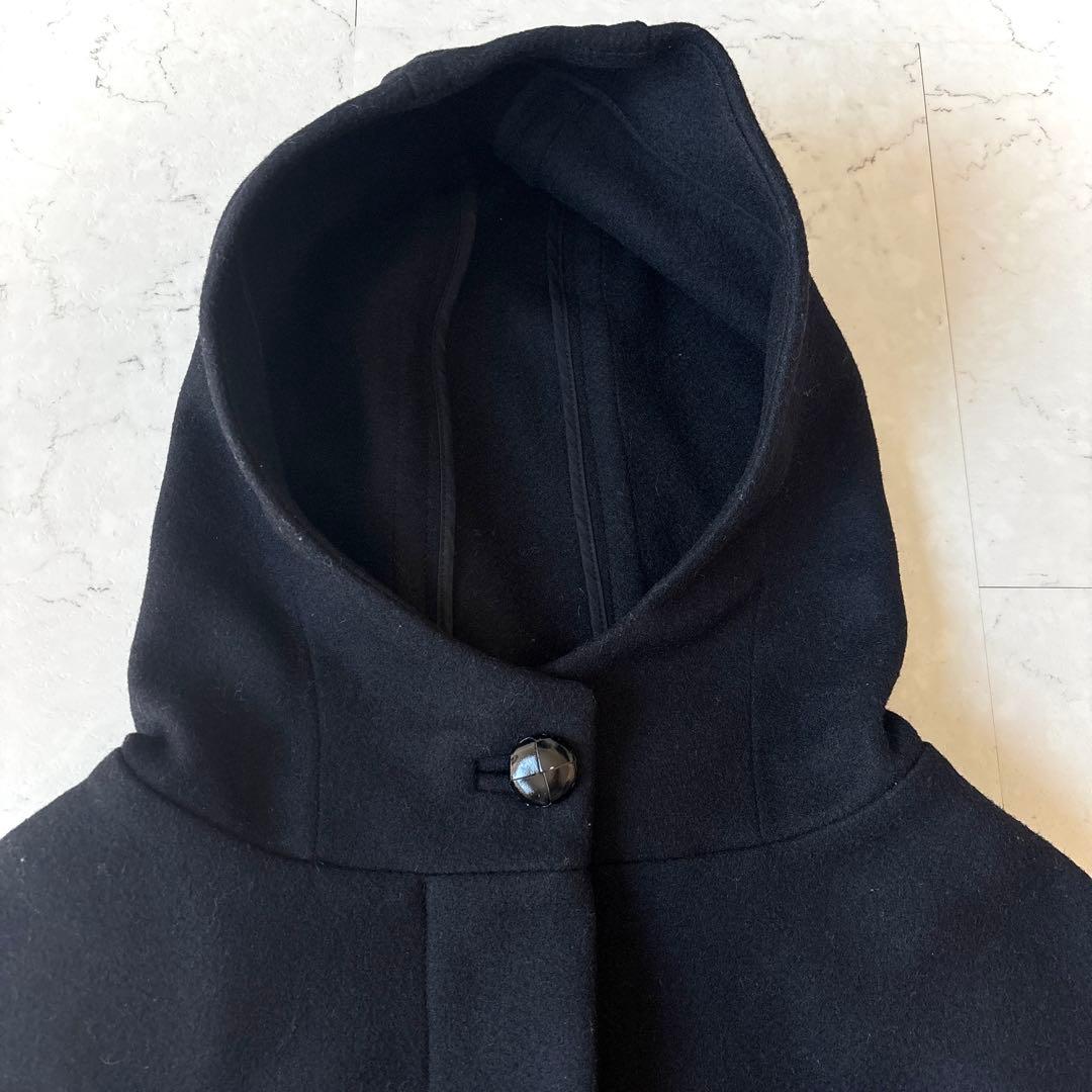 イザベルマラン オーバーサイズ フーデッドウールメルトン リバーハーフコート 黒