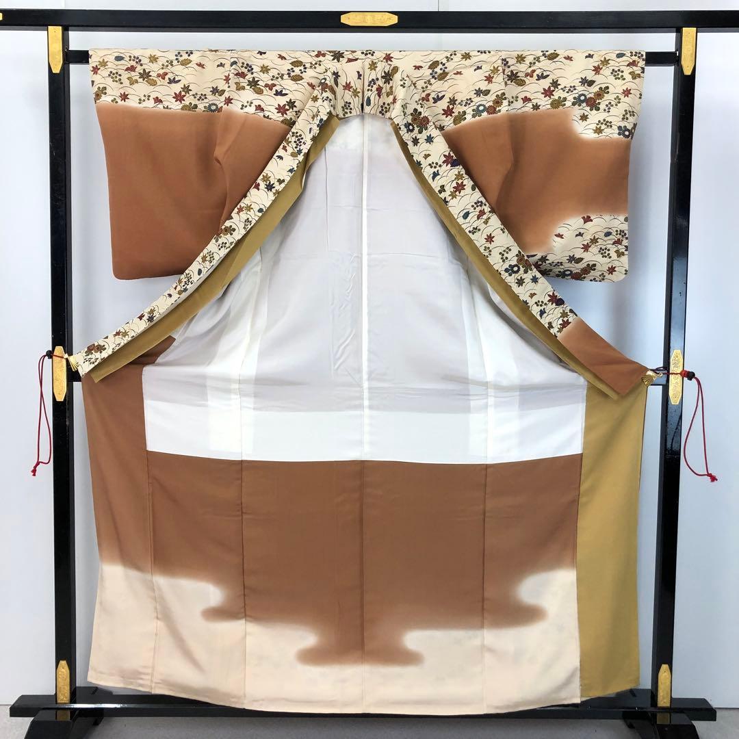 付下げ 花井幸子 霞に花模様 紅葉 縮緬 KK-2373