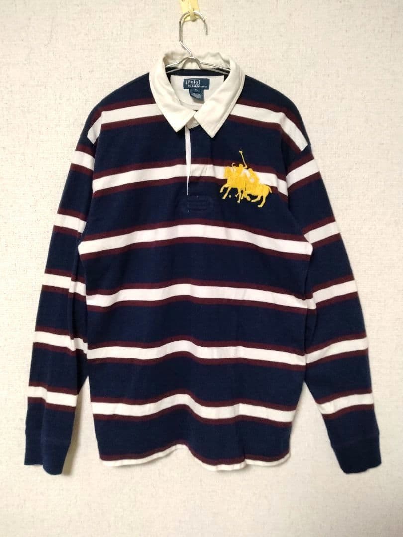 ラルフローレン　XL ラガーシャツ　ビッグポニー　ボーダー　長袖　シャツ　刺繍