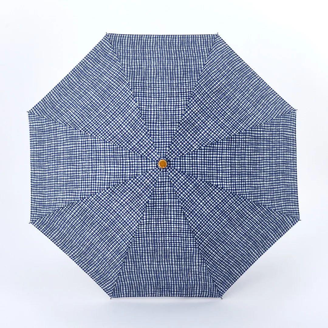 ボンボンストア ドローイングチェック 折りたたみ傘 ネイビー