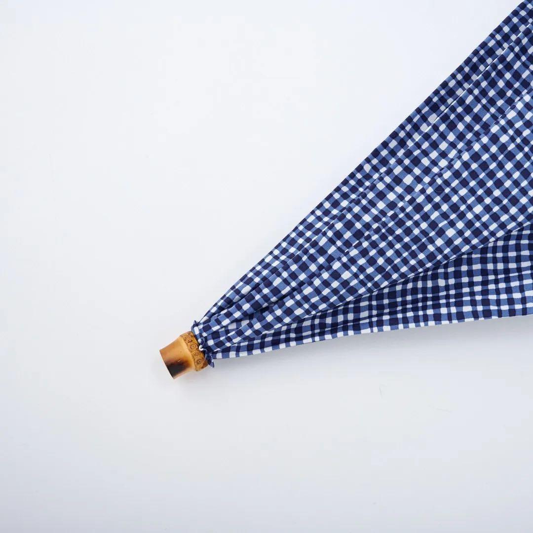 ボンボンストア ドローイングチェック 折りたたみ傘 ネイビー