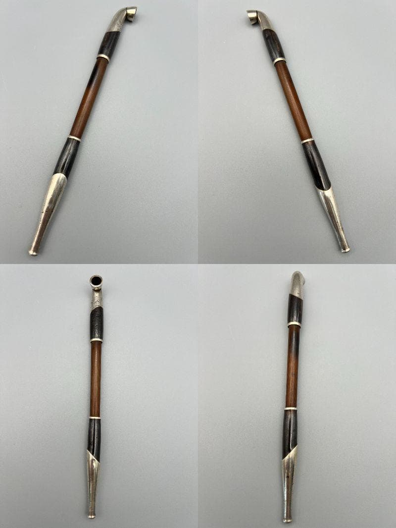 江戸明治時代　獅子図金具　骨製キセル入れ　大玉龍図根〆　銀製キセル　重量170g