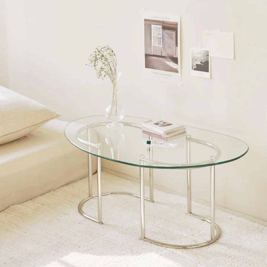 【soyon】楕円形ガラスセンターテーブル