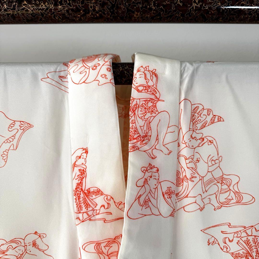 超美品　正絹　長襦袢　袖無双　着物　132裄63　春画　横幅たっぷり　芸術