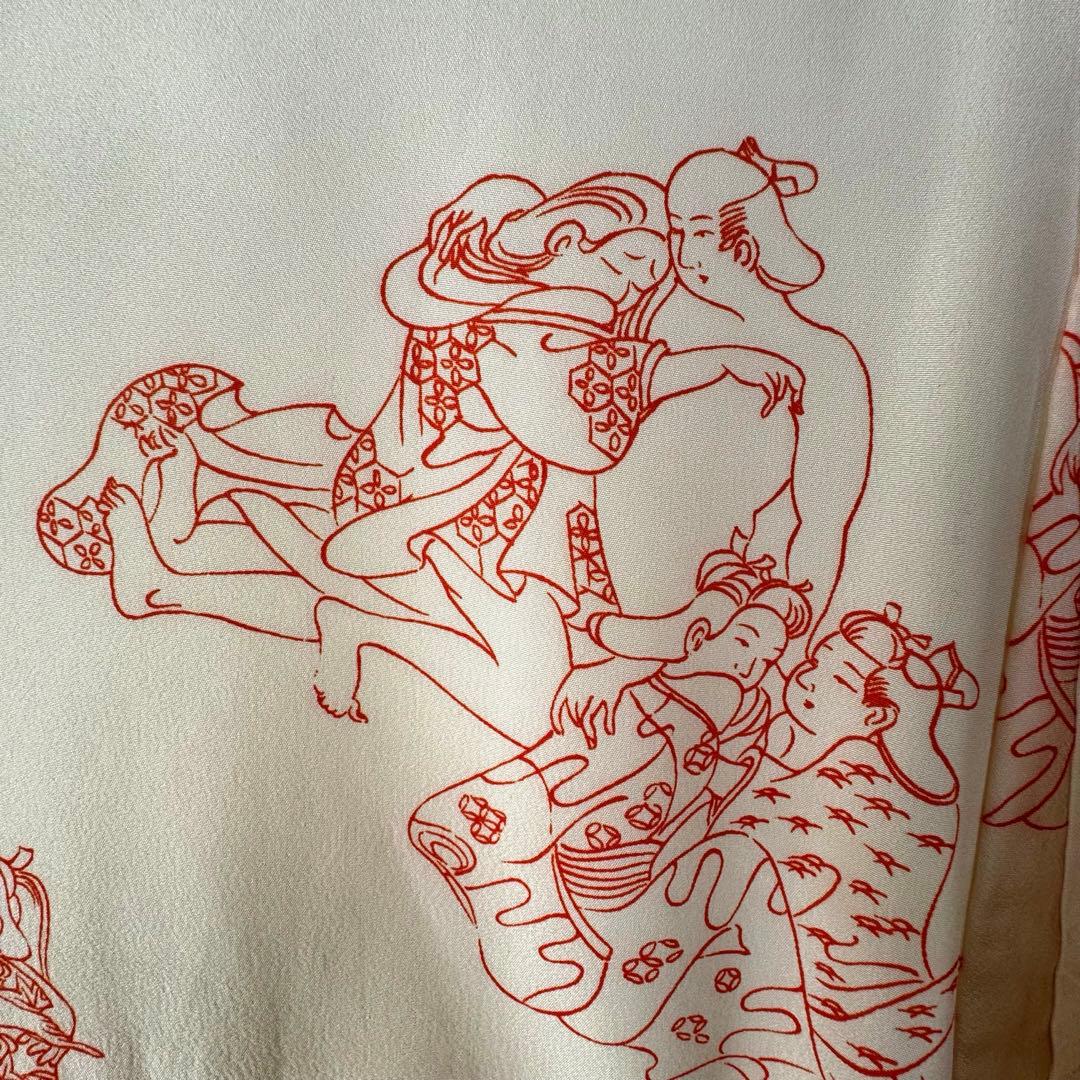 超美品　正絹　長襦袢　袖無双　着物　132裄63　春画　横幅たっぷり　芸術