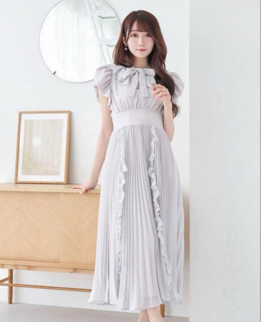 RoséMuse chiffon pleated dress グレー