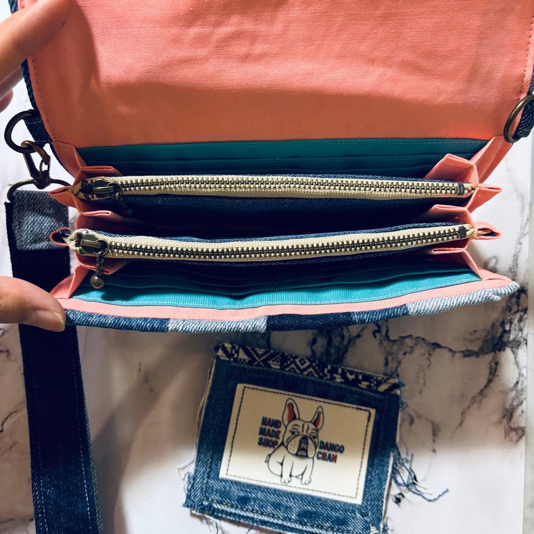 やりくり財布　ハンドメイド　デニムリメイク　長財布