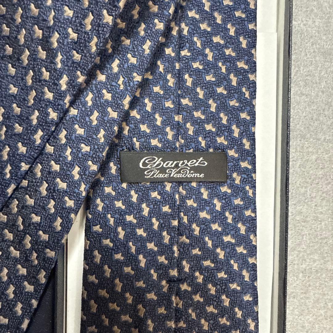 シャルべ　ネクタイ　紺　シルク・キャメル