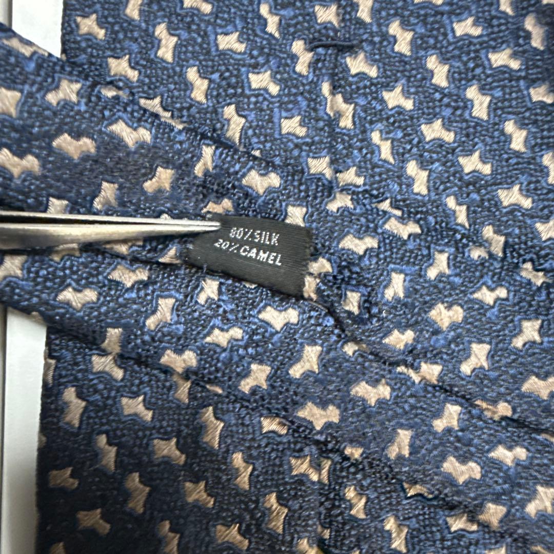 シャルべ　ネクタイ　紺　シルク・キャメル