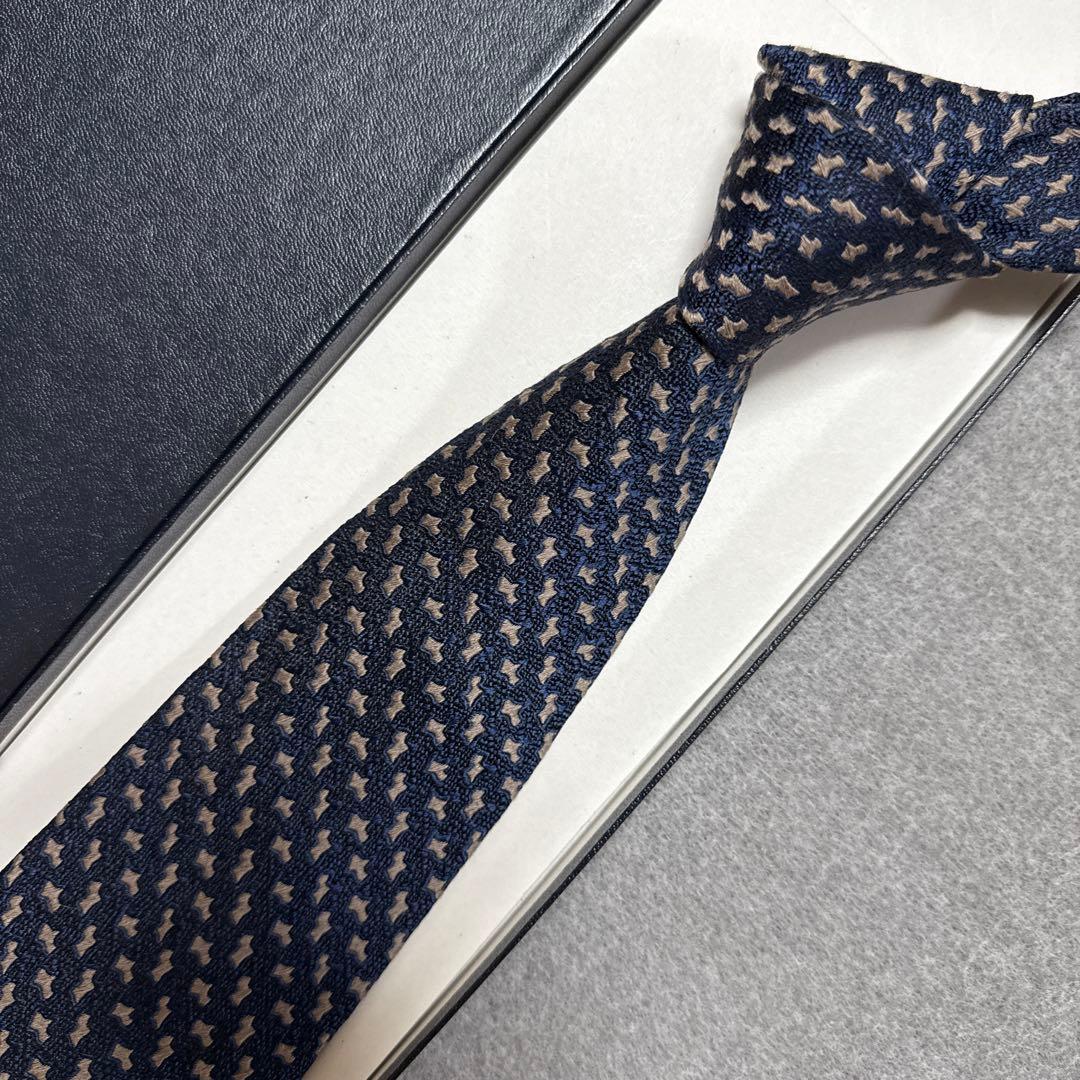 シャルべ　ネクタイ　紺　シルク・キャメル