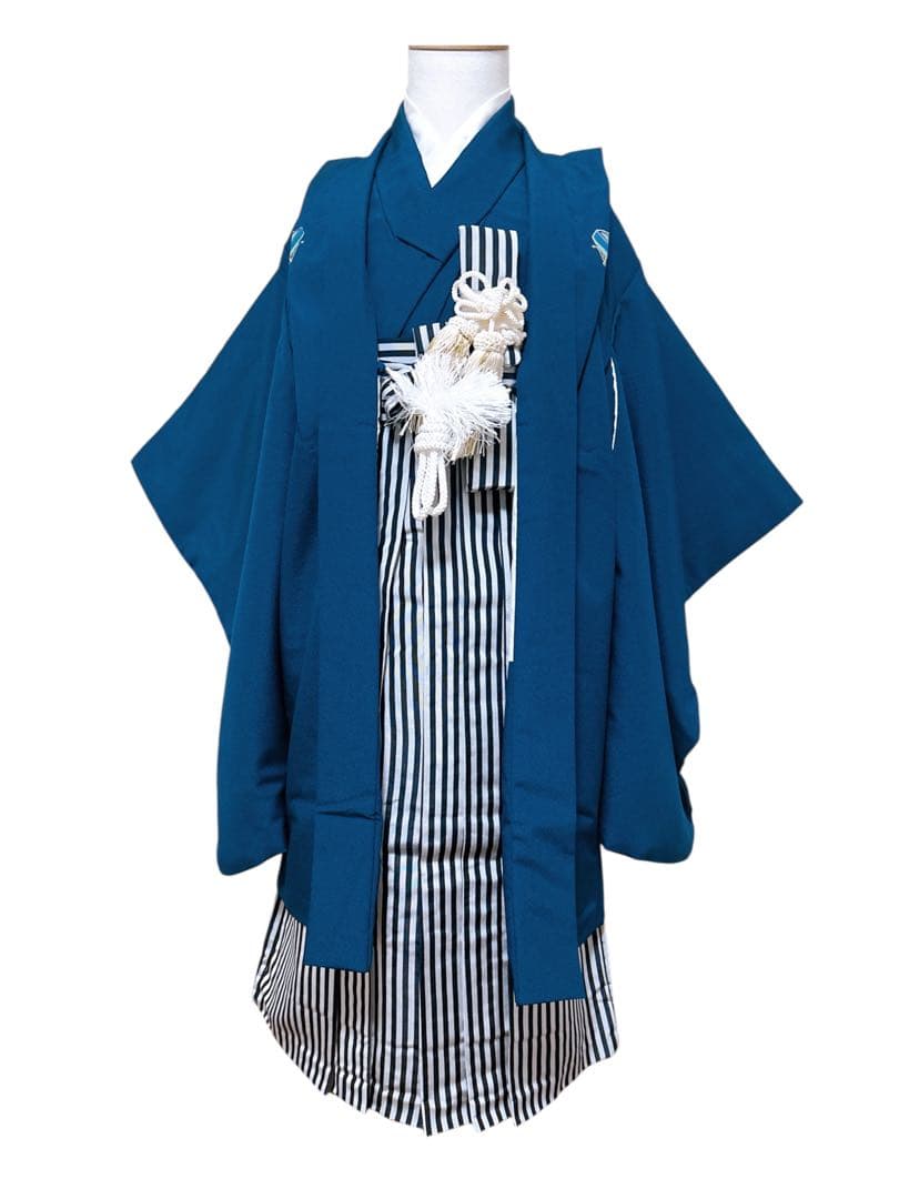 5歳フルセット♡七五三　男の子　一式　縦縞袴　深緑　黒