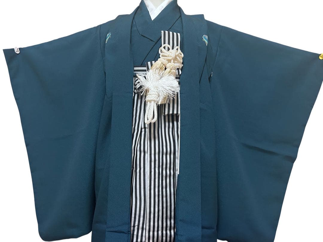 5歳フルセット♡七五三　男の子　一式　縦縞袴　深緑　黒