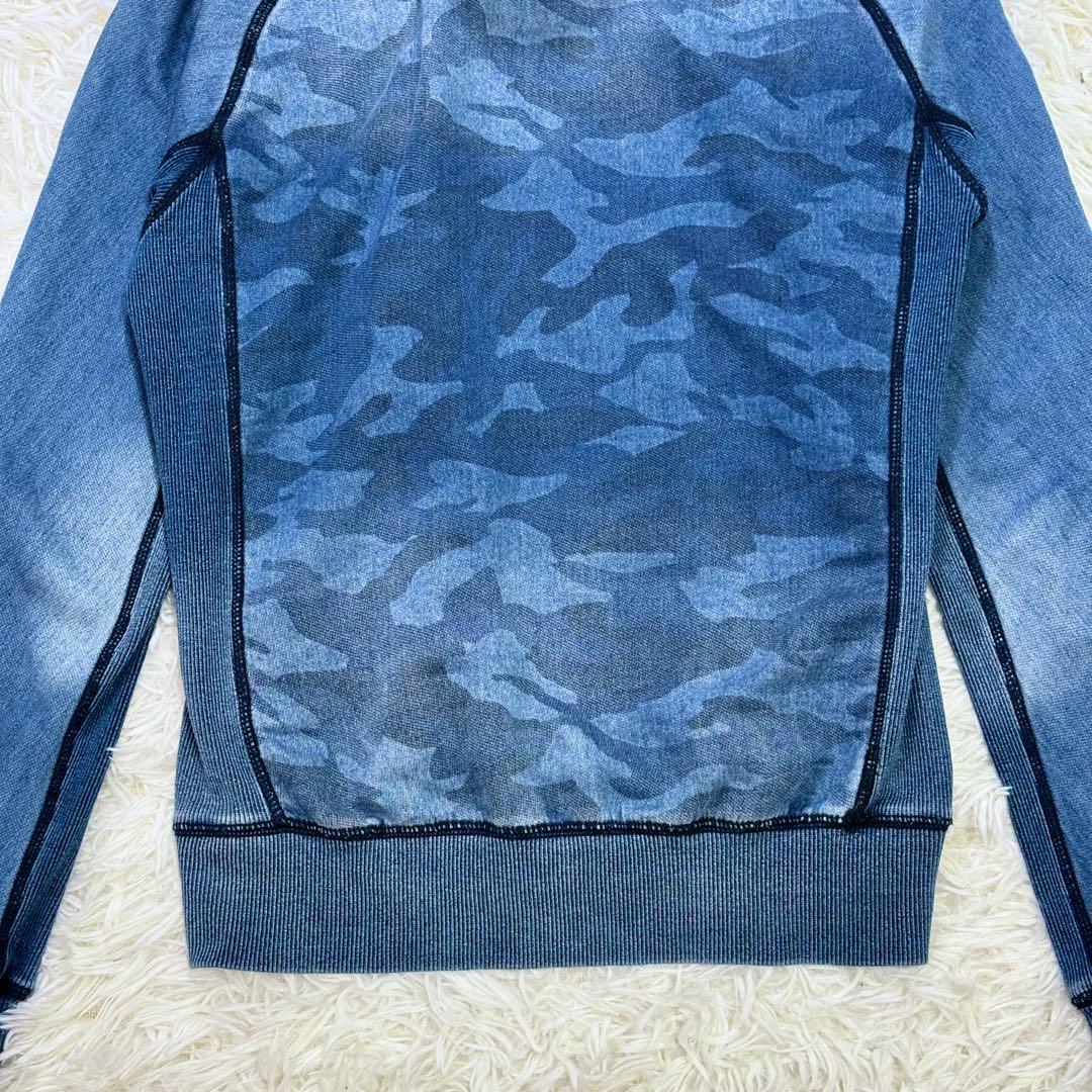 美品 ウノピュウ デニム ルームウェアセットアップ カモフラ柄 ネイビー 伸縮性