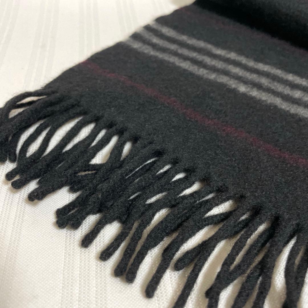 バーバリー ブラックレーベル カシミヤ マフラー 黒 ボーダー ホースロゴ