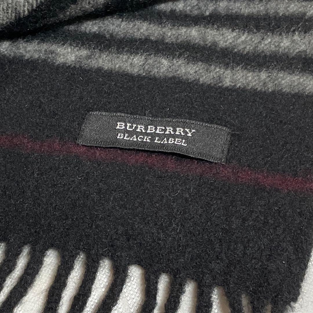バーバリー ブラックレーベル カシミヤ マフラー 黒 ボーダー ホースロゴ