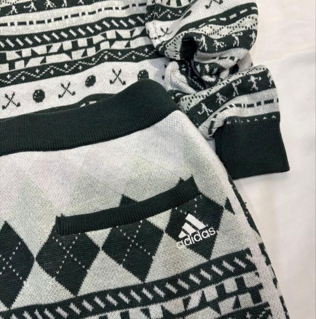 新品adidasゴルフアーガイルデザインニットセータースカートセットアップ