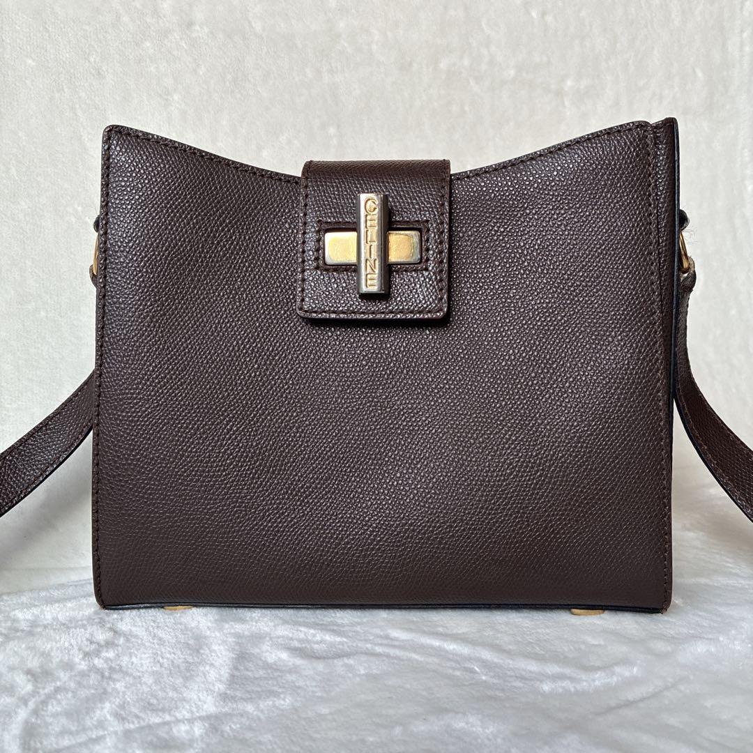 セリーヌ CELINE ショルダーバッグ ターンロック ゴールド金具 ブラウン
