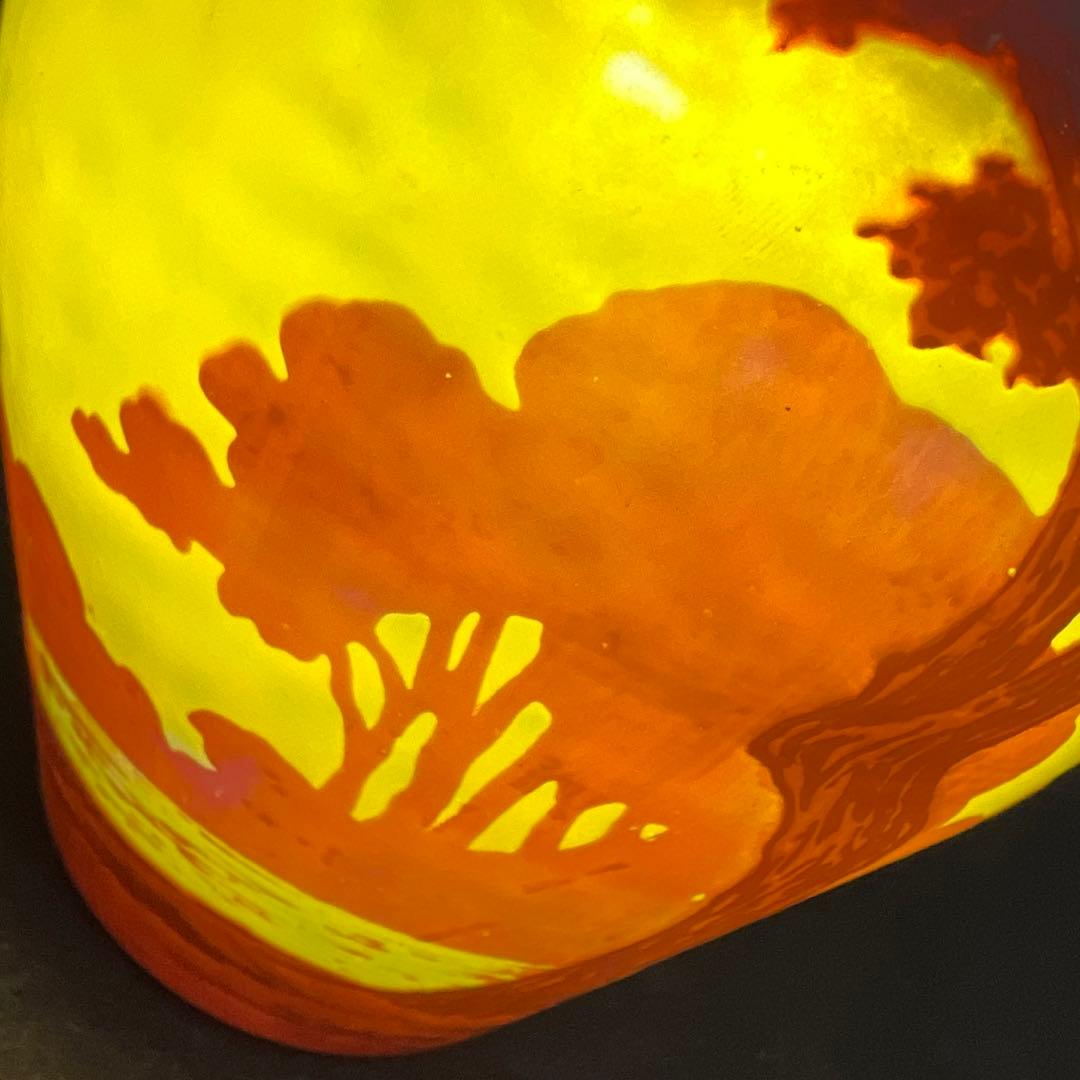 19世紀フランス　異色ガラス　酸化腐食彫花入　箱付　東Y8-0205☆2Fトヒウ