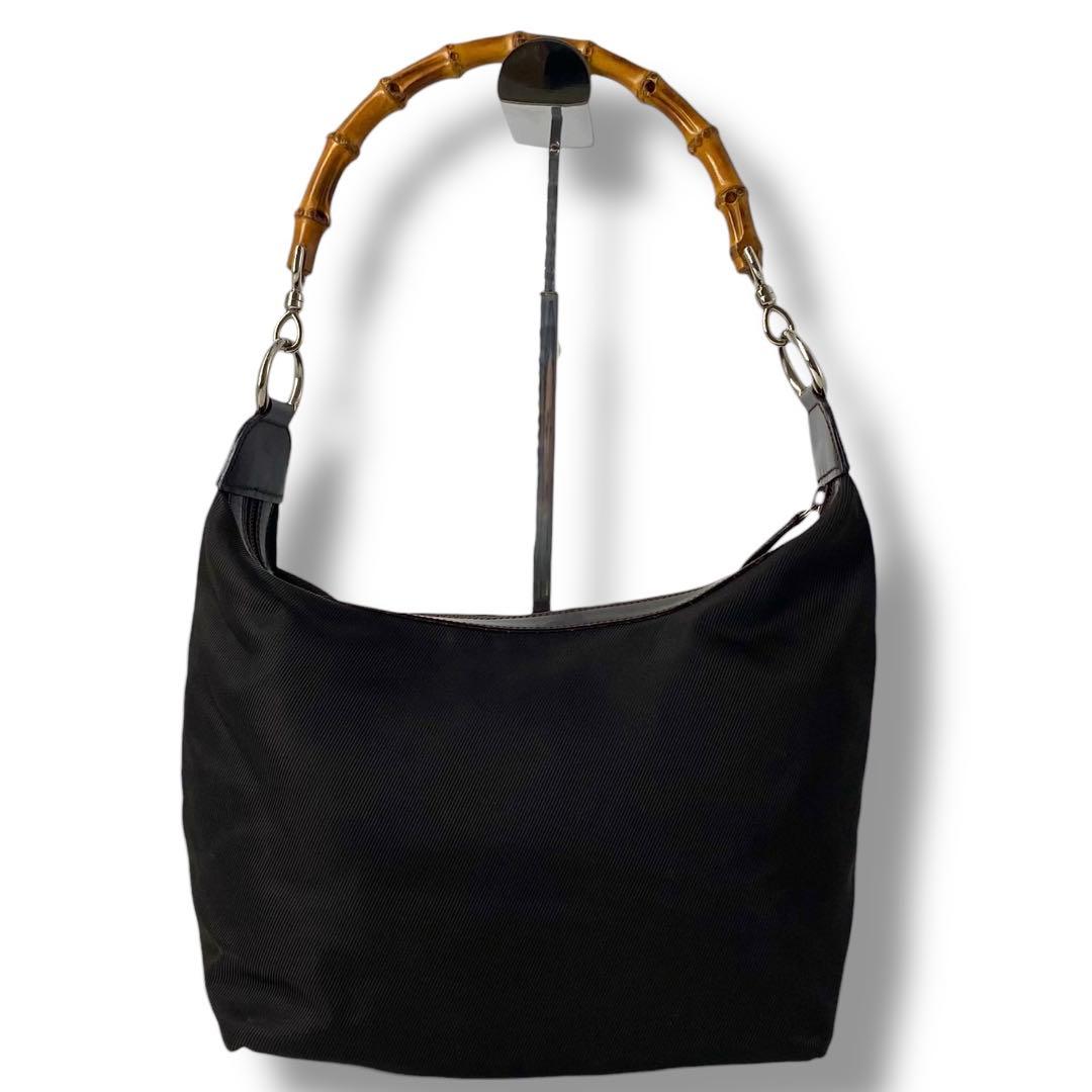 美品 GUCCI グッチ バンブー ワンショルダーバッグ ヴィンテージ ナイロン