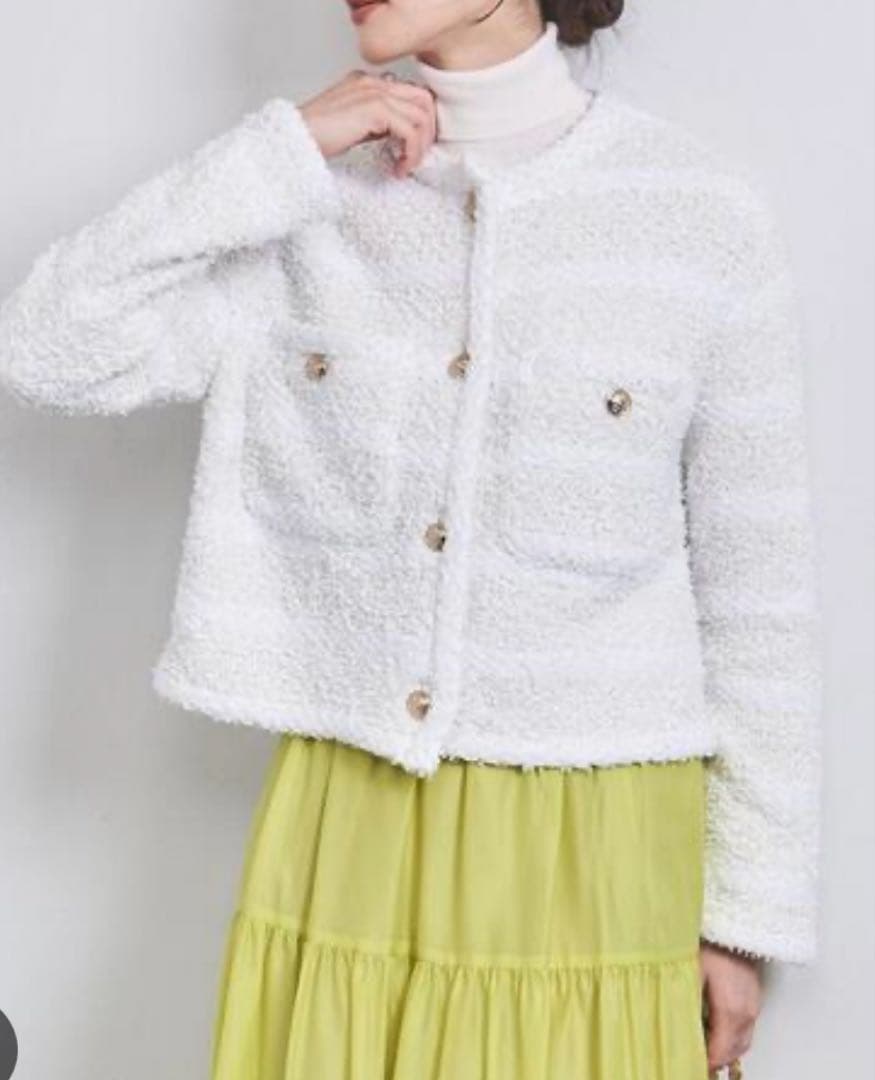 ユナイテッドアローズ　ボーダーミックス　ツイードニットカーディガン