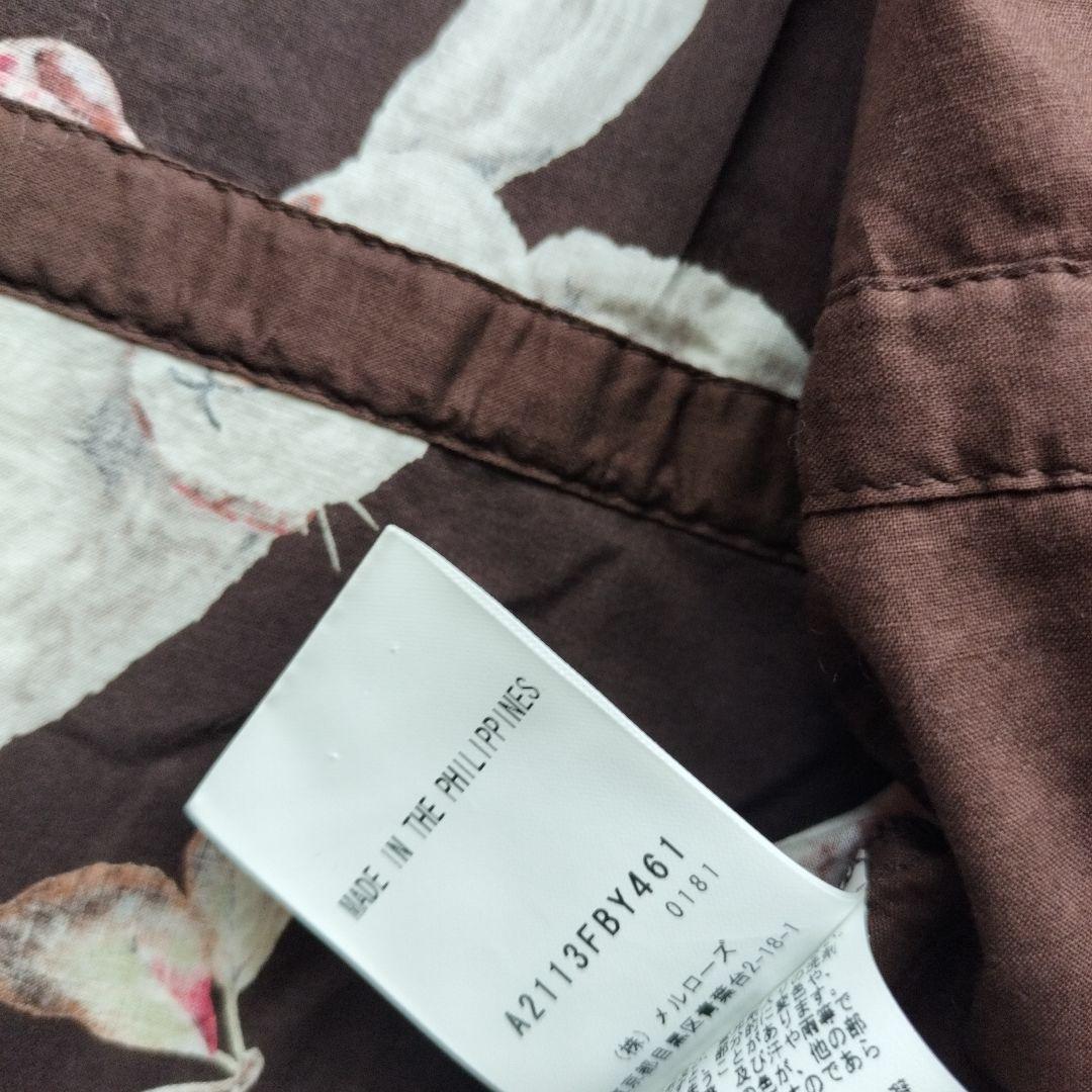 美品オータムチェリーとうさぎプリント×ローンチュニックブラウスブラウン 2021