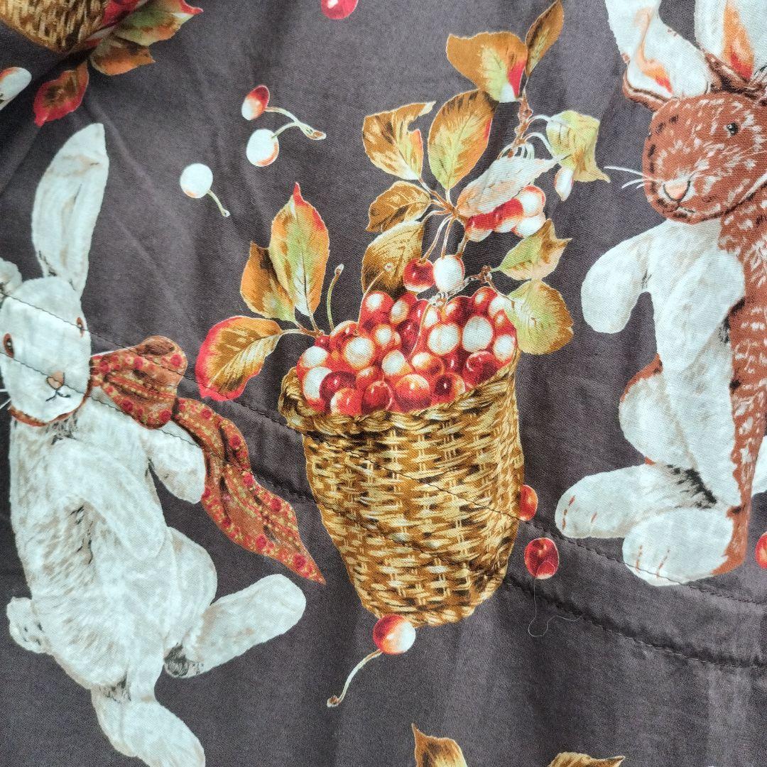 美品オータムチェリーとうさぎプリント×ローンチュニックブラウスブラウン 2021