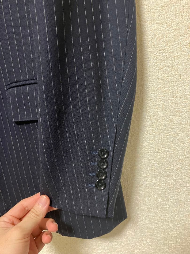 BEAMS F HIELD ピンストライプ3ボタンスーツ　46 ネイビー