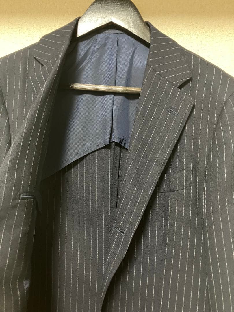BEAMS F HIELD ピンストライプ3ボタンスーツ　46 ネイビー