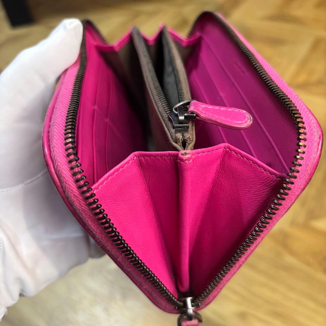 【美品】ボッテガヴェネタ ラウンドジップ アイヤーズ イントレチャート 長財布