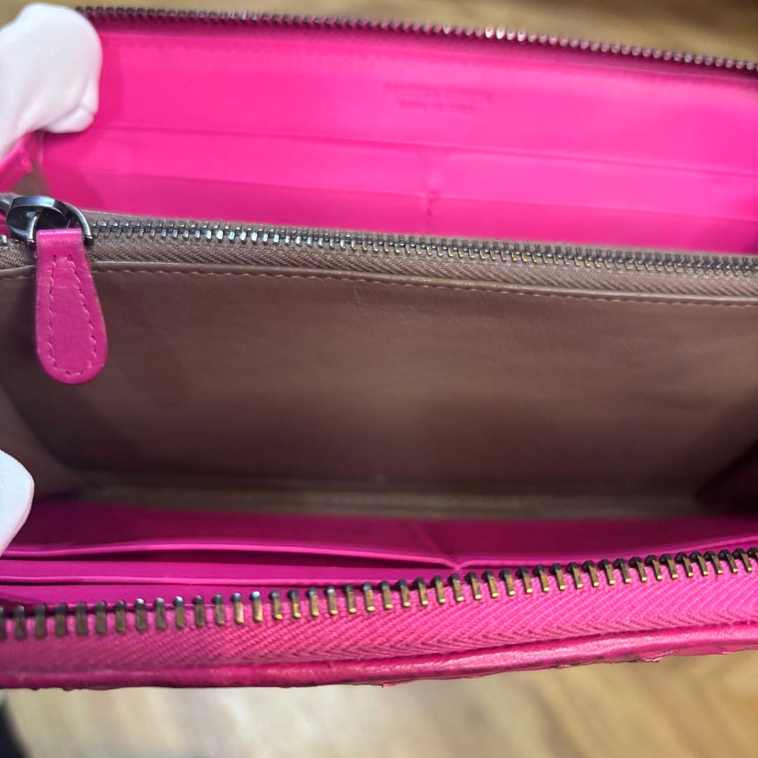 【美品】ボッテガヴェネタ ラウンドジップ アイヤーズ イントレチャート 長財布