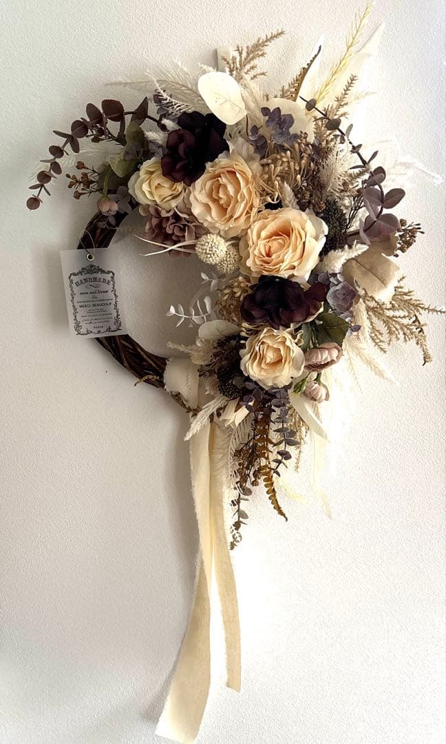 ☆Noel☆＊フラワーリース＊玄関リース　ローズとダリアのナチュラルリース