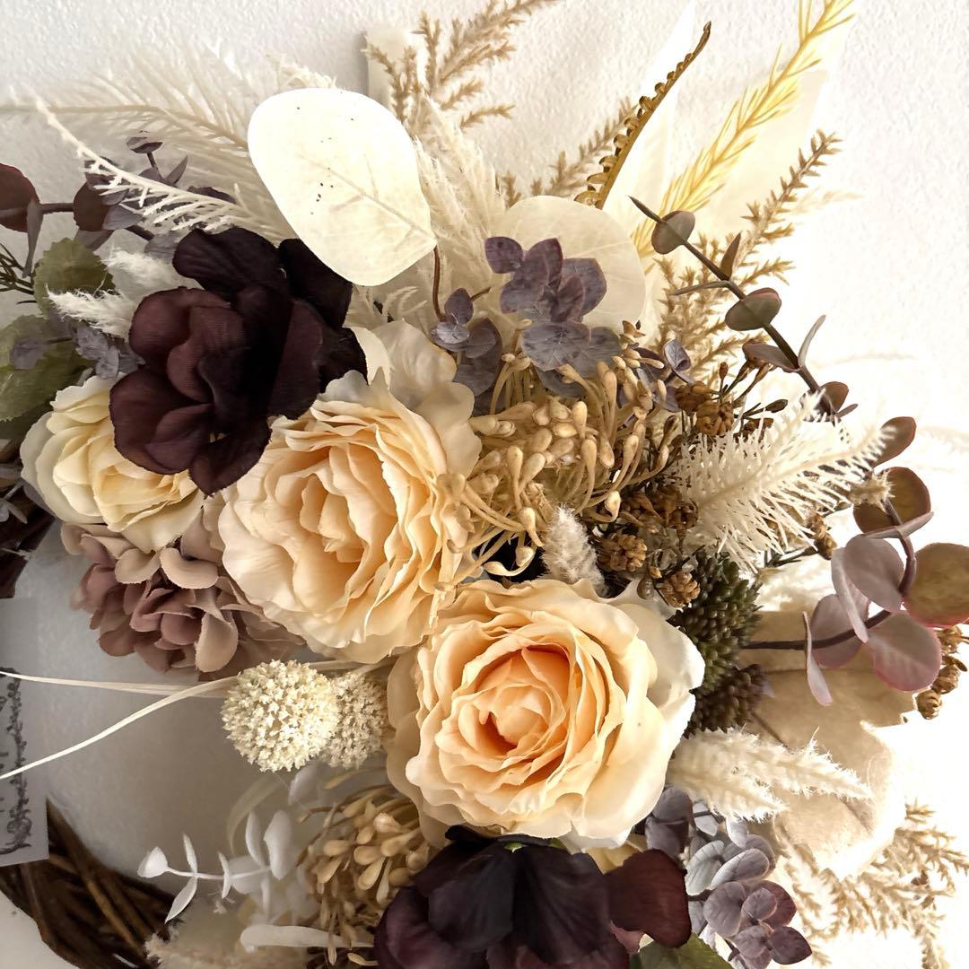 ☆Noel☆＊フラワーリース＊玄関リース　ローズとダリアのナチュラルリース