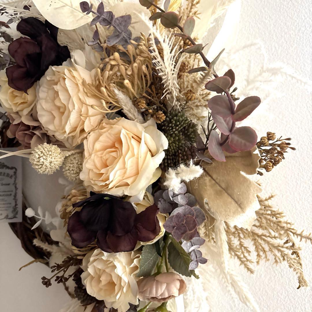 ☆Noel☆＊フラワーリース＊玄関リース　ローズとダリアのナチュラルリース