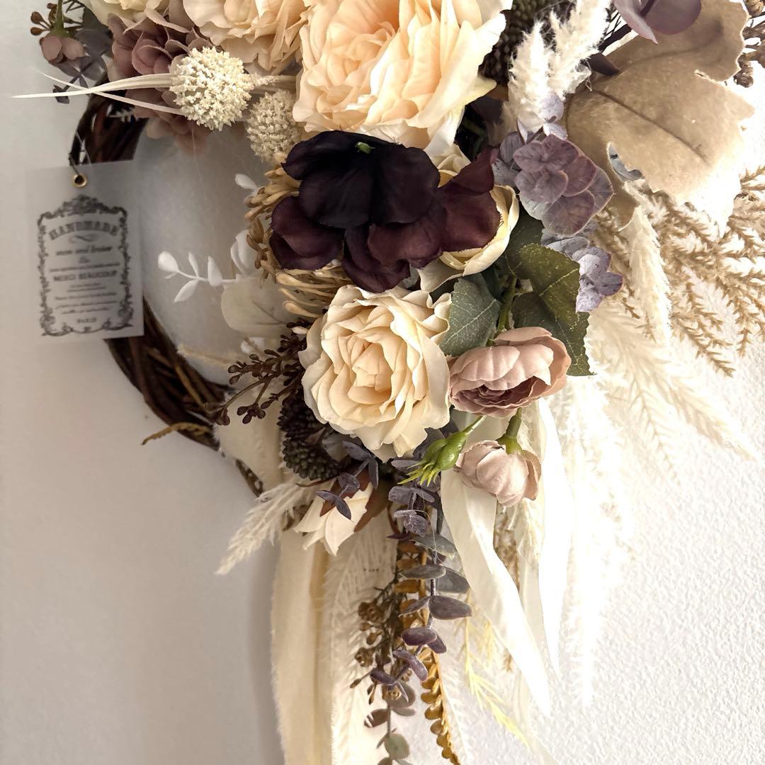 ☆Noel☆＊フラワーリース＊玄関リース　ローズとダリアのナチュラルリース