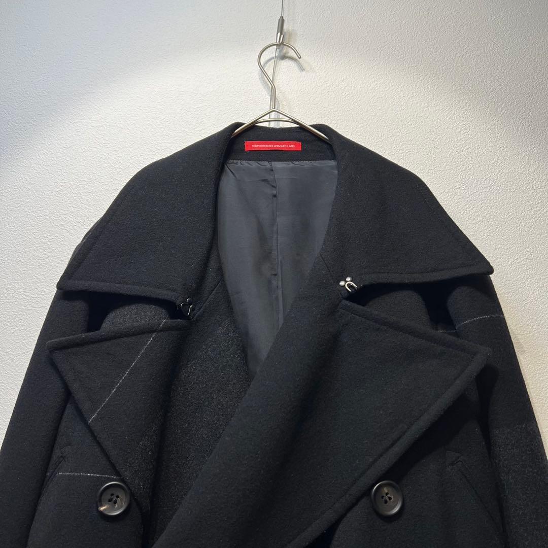 希少 美品 ワイズ レッドレーベル ウール チェック デザイン ピーコート 2