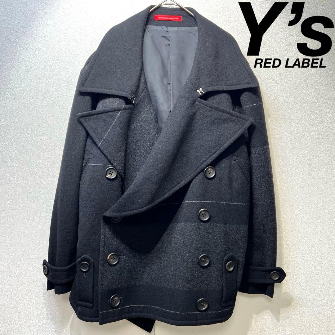 希少 美品 ワイズ レッドレーベル ウール チェック デザイン ピーコート 2
