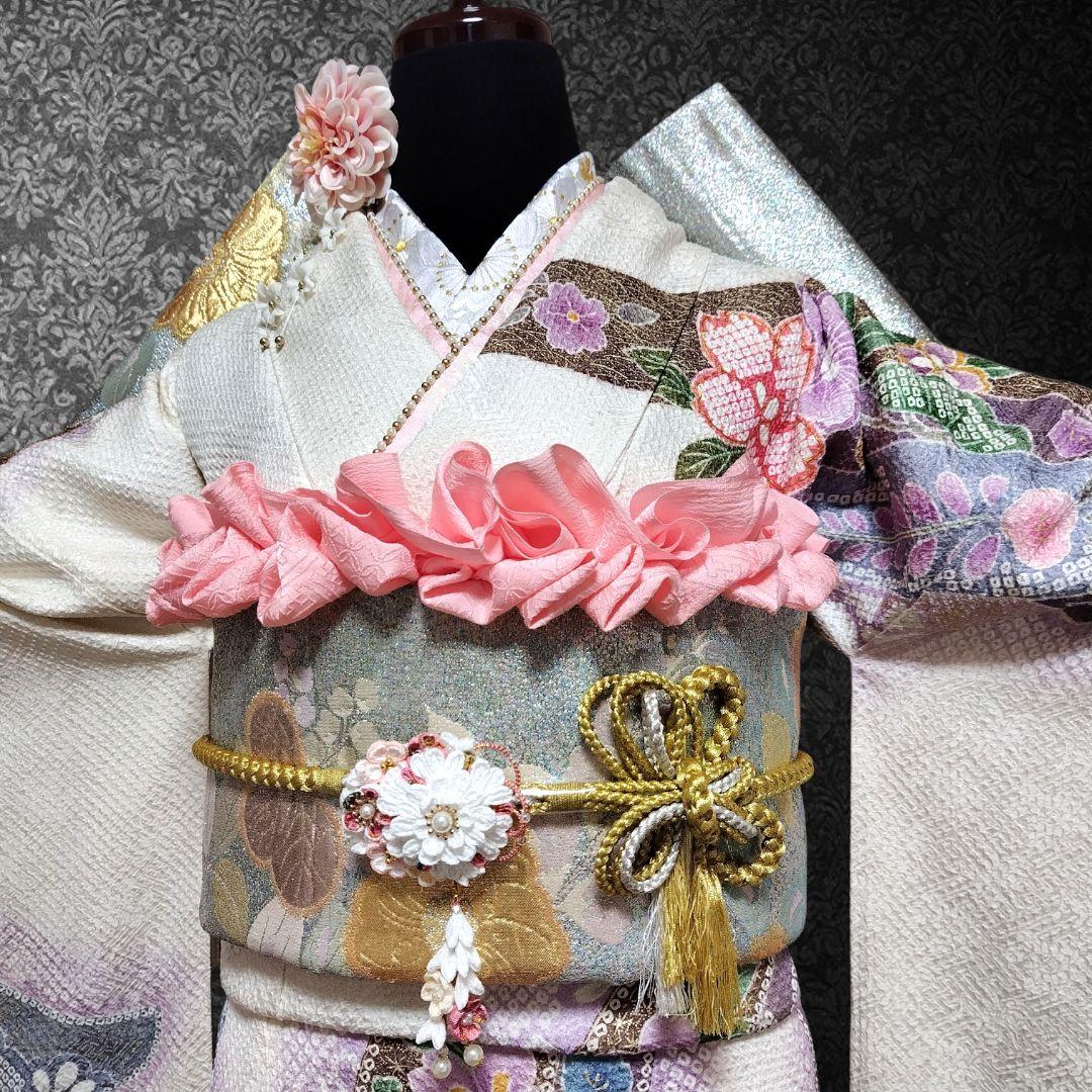 振袖フルセット(8点)・成人式・総絞り・エンボス加工・胴裏正絹・正絹・逸品