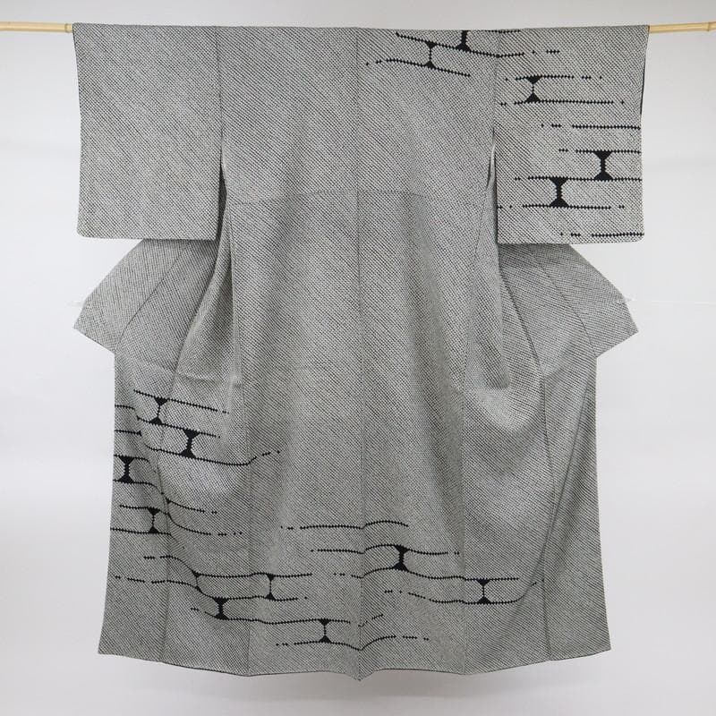 《上質■訪問着■豪華総絞り■シンプル石煉瓦模様■黒白◆袷正絹着物◆HB1-3》