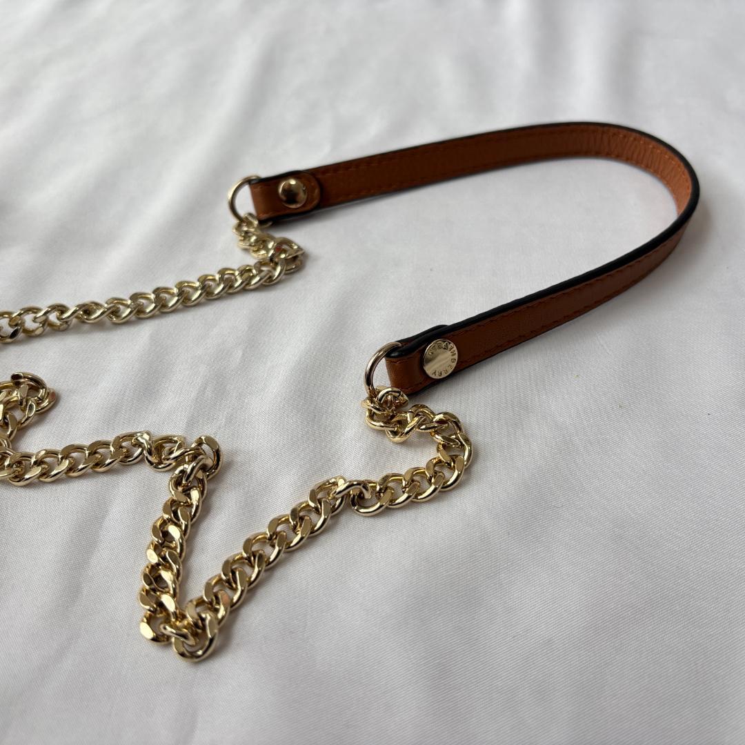 美品 ストラスベリー チェーンショルダーバッグ レザー ブラウン
