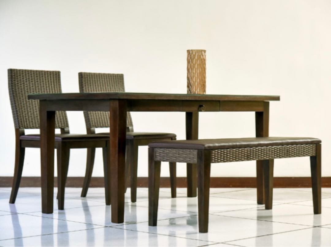 アジアンダイニングベンチチェア2脚セット