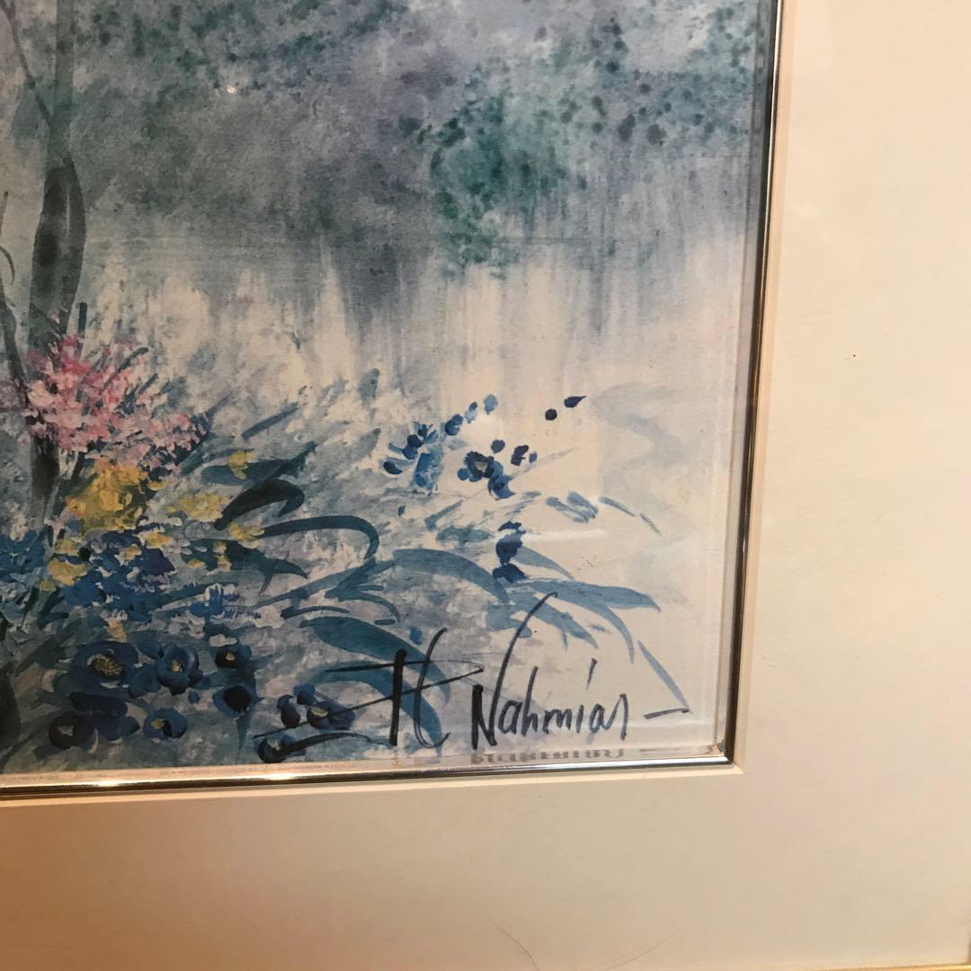 美品　フランス　リチャードナミアス　ブルーポンド　絵画　優しい色合いが優雅な