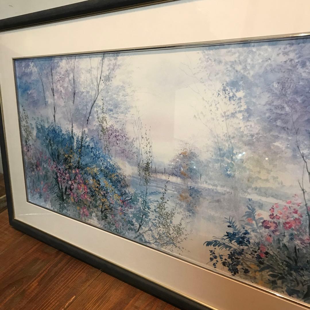 美品　フランス　リチャードナミアス　ブルーポンド　絵画　優しい色合いが優雅な