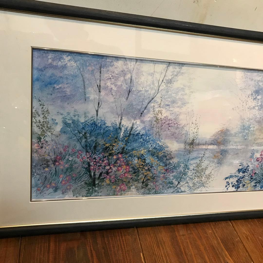 美品　フランス　リチャードナミアス　ブルーポンド　絵画　優しい色合いが優雅な